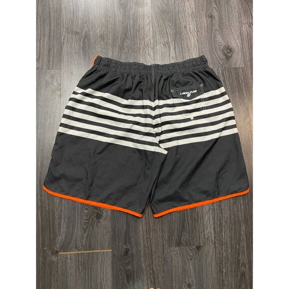 Laguna Men Swim Shorts Size XXL Gray White Striped Lined Mesh Orange Trim Trunks - Picture 2 of 7